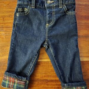 Joe Fresh Kids Blue Jeans with Plaid Cuff